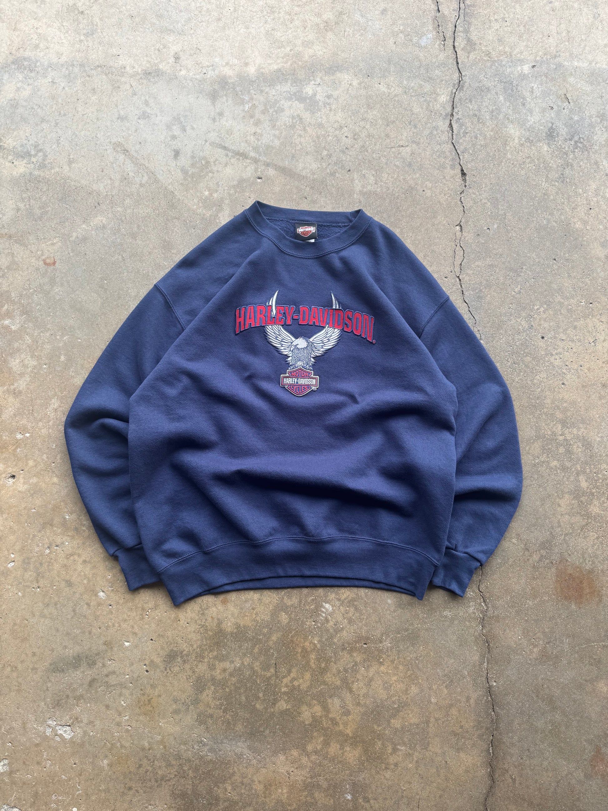 (L) 00s Harley Davidson Navy Logo Crewneck