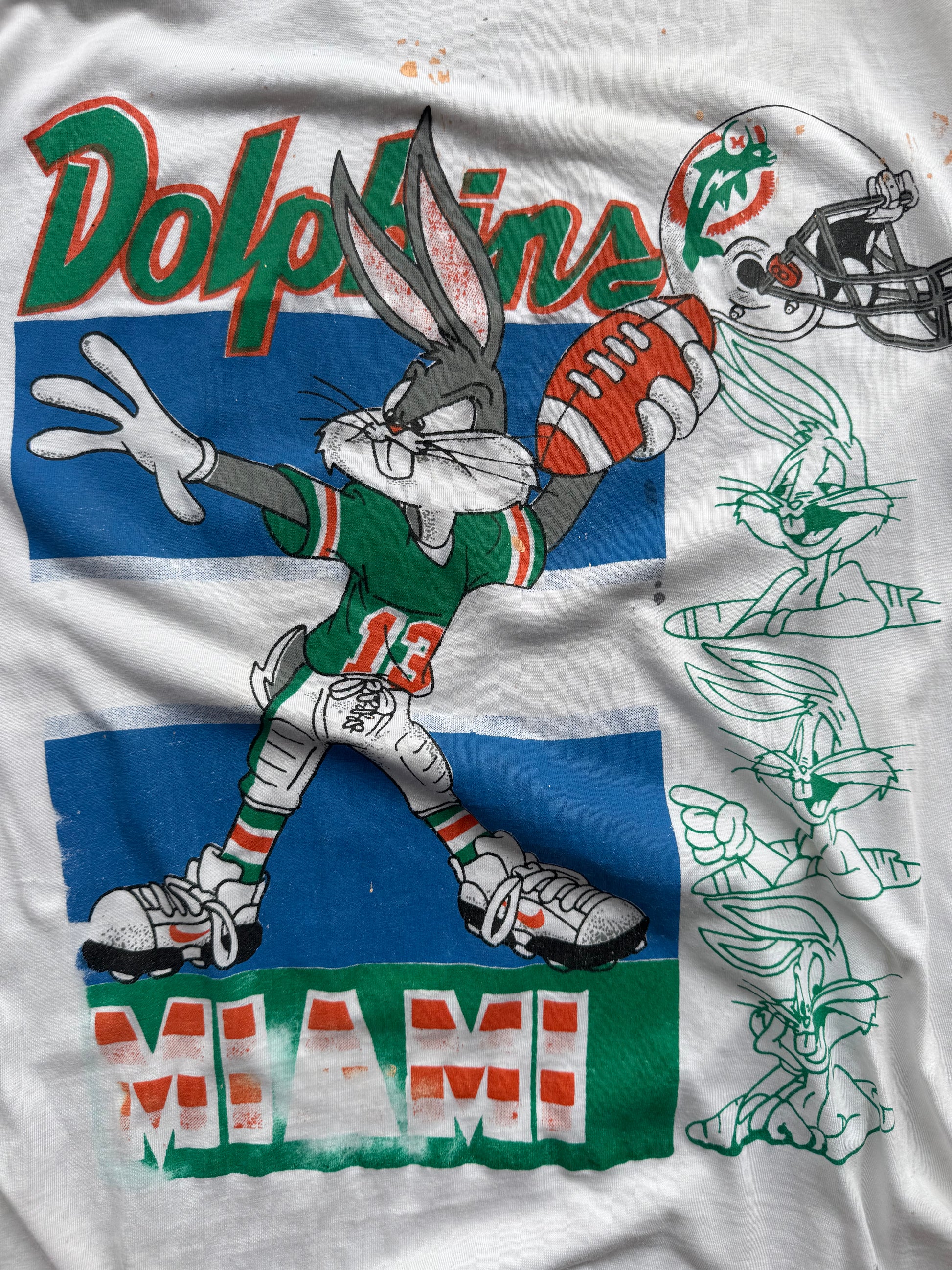 (M) 90s Miami Dolphins Loony Tunes Paint Splatter Tee