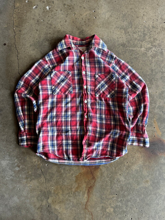 M - Vintage red and blue Long Sleeve Flannel