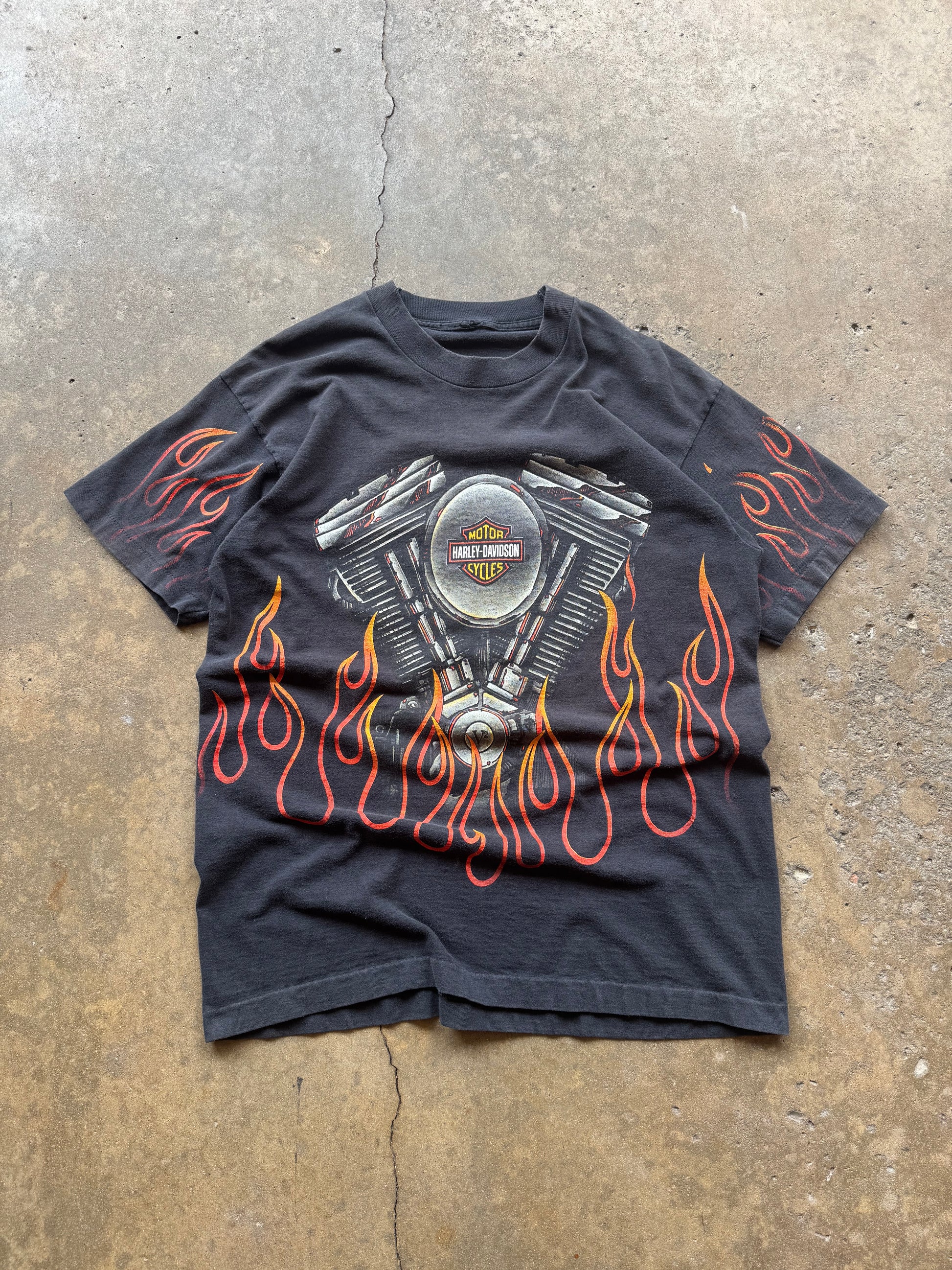 (XL) 90s Harley Davidson Flame AOP Tee