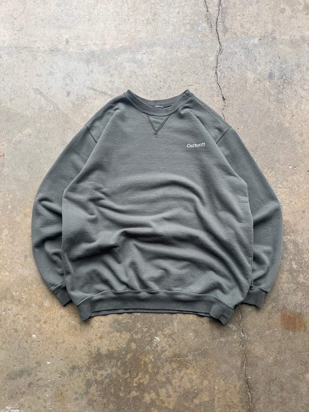 (XL) 90s Olive Green Carhartt Logo Crewneck