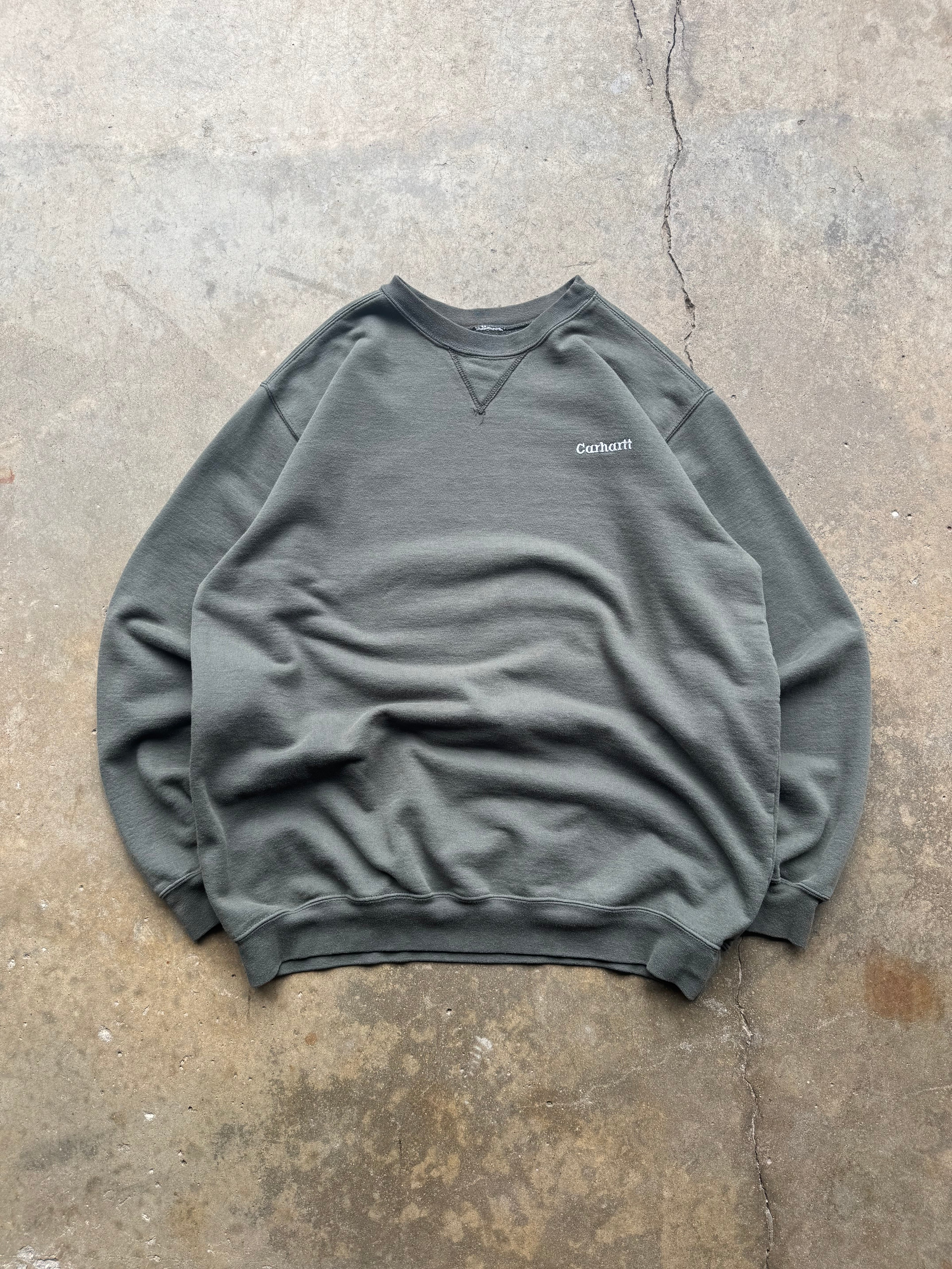 (XL) 90s Olive Green Carhartt Logo Crewneck