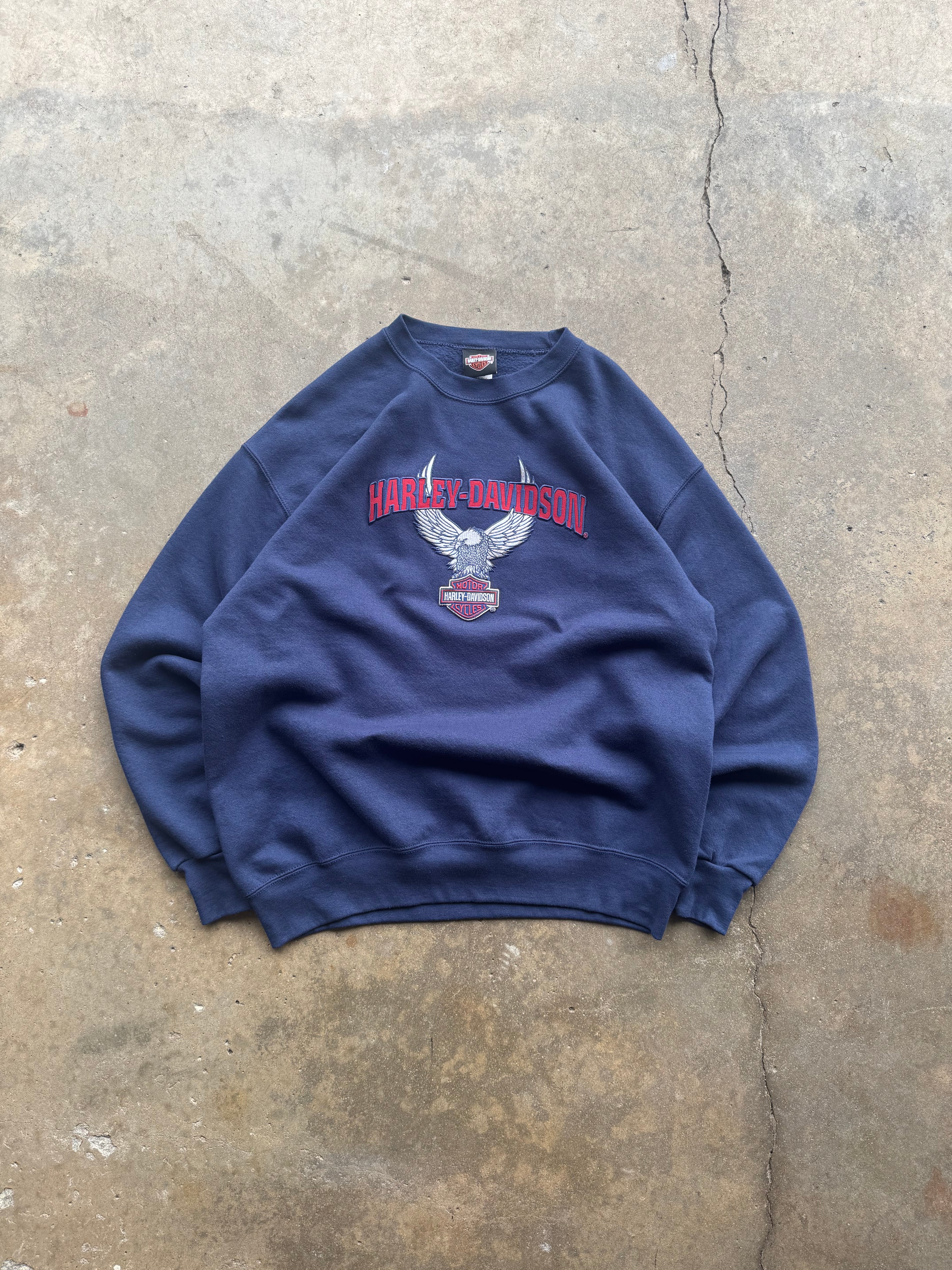 (L) 00s Harley Davidson Navy Logo Crewneck