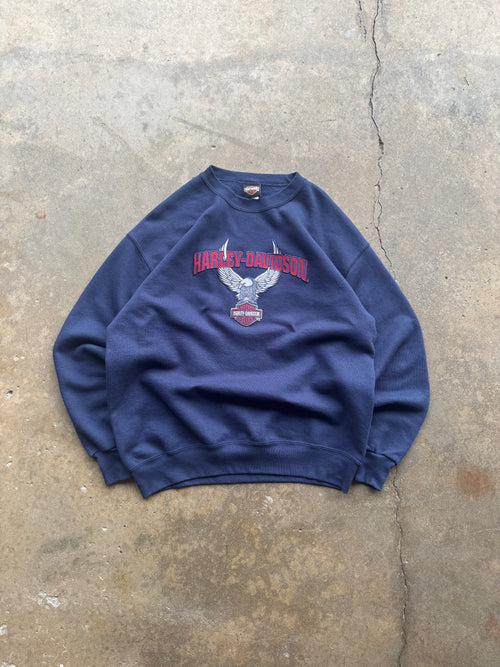 (L) 00s Harley Davidson Navy Logo Crewneck