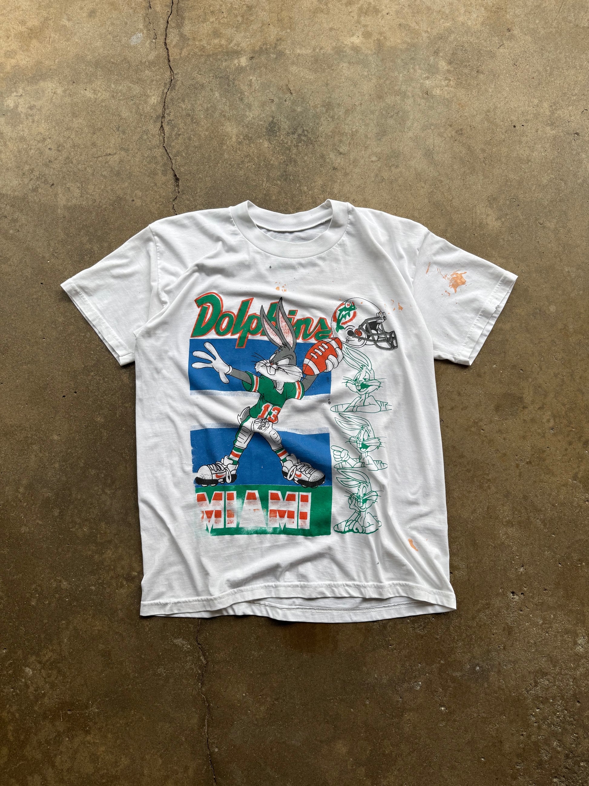 (M) 90s Miami Dolphins Loony Tunes Paint Splatter Tee