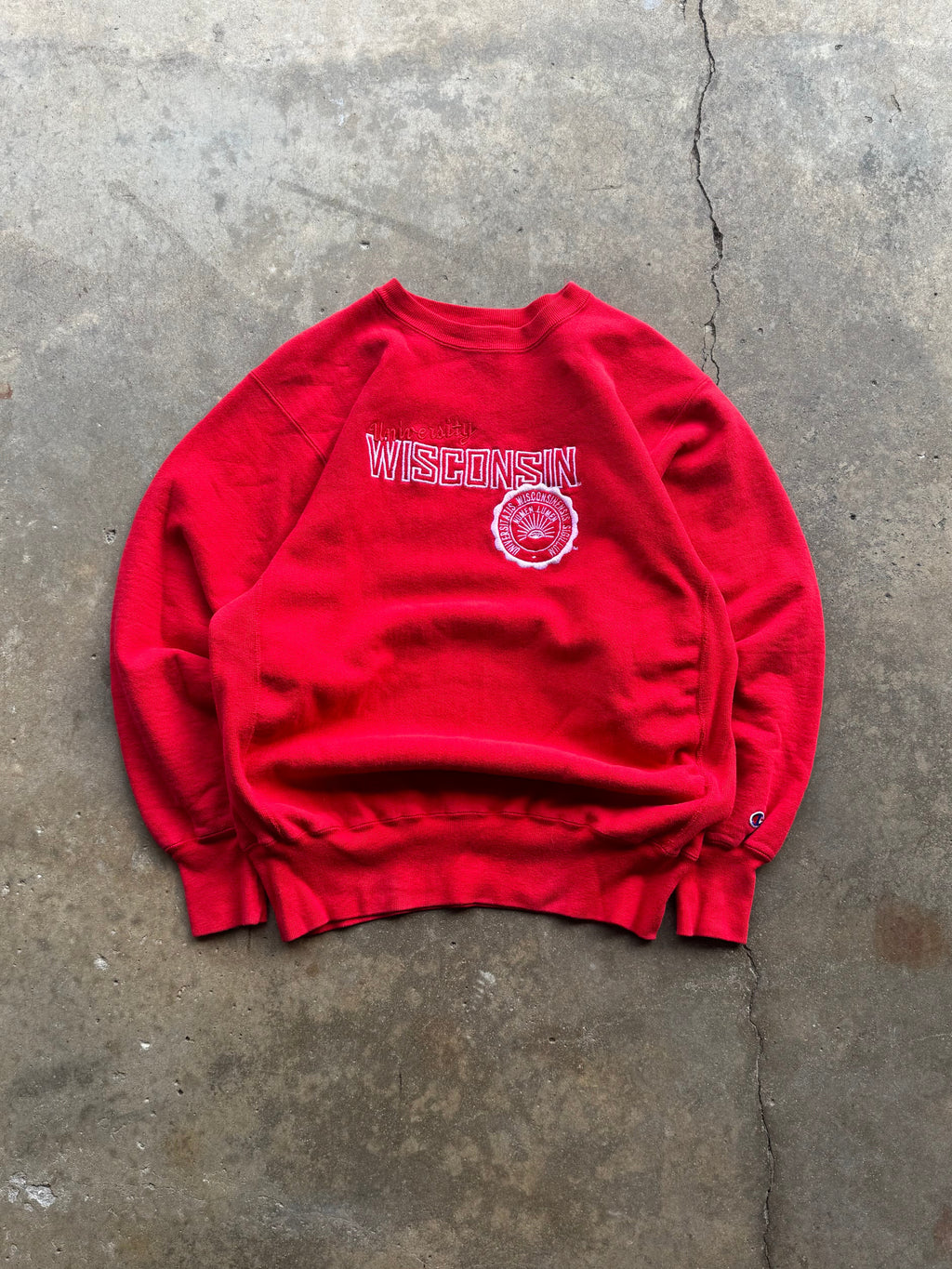 (XL) 90s Champion University of Wisconsin Red Reverse Weave Crewneck