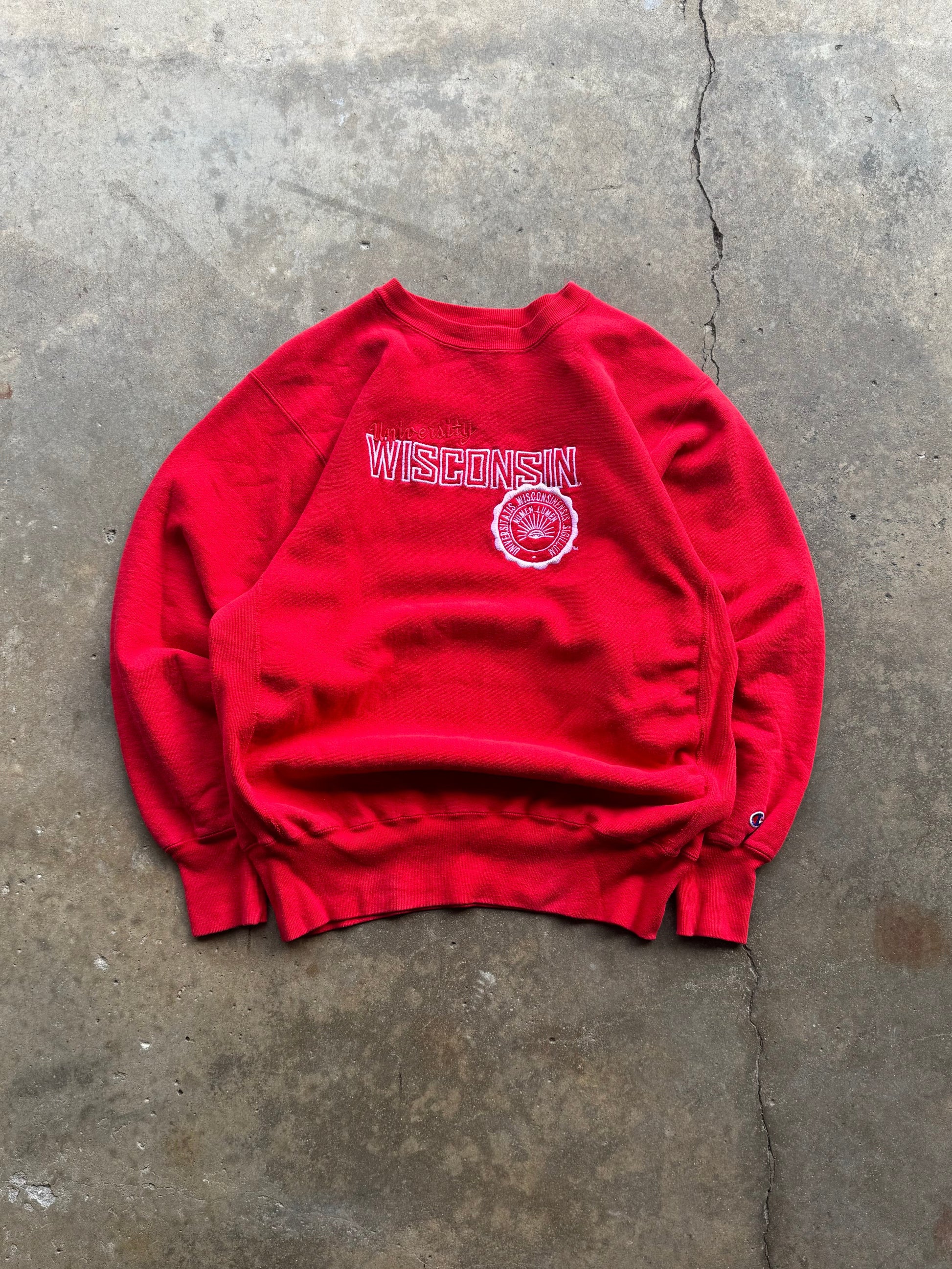 (XL) 90s Champion University of Wisconsin Red Reverse Weave Crewneck