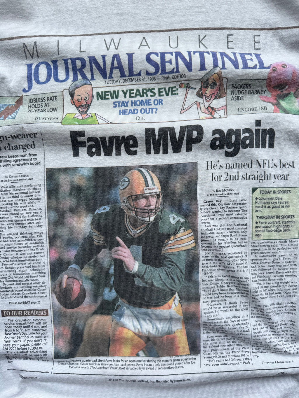 (L) 90s Brett Favre MVP Newspaper Tee