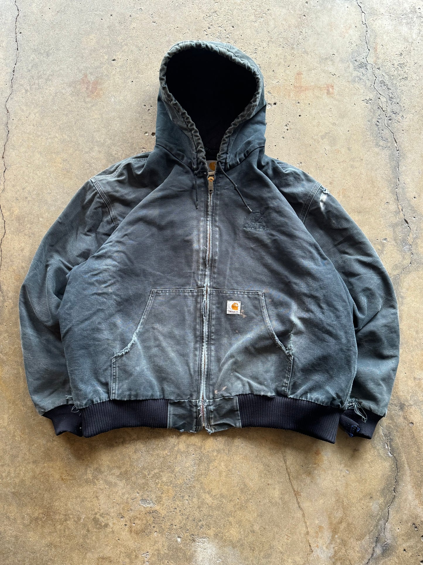 XL - Faded and Thrashed Cadet Blue Carhartt Jacket