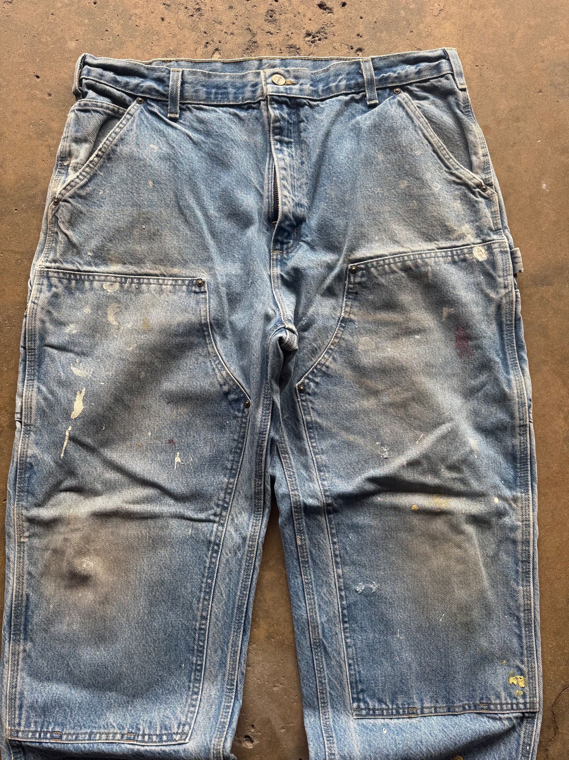 (36) 00s Faded Denim Carhartt Double Knee Pants