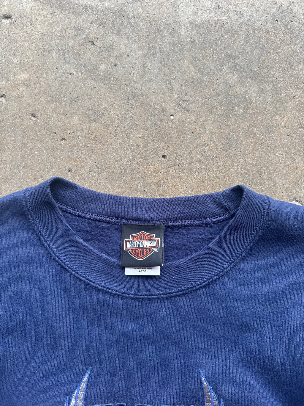 (L) 00s Harley Davidson Navy Logo Crewneck