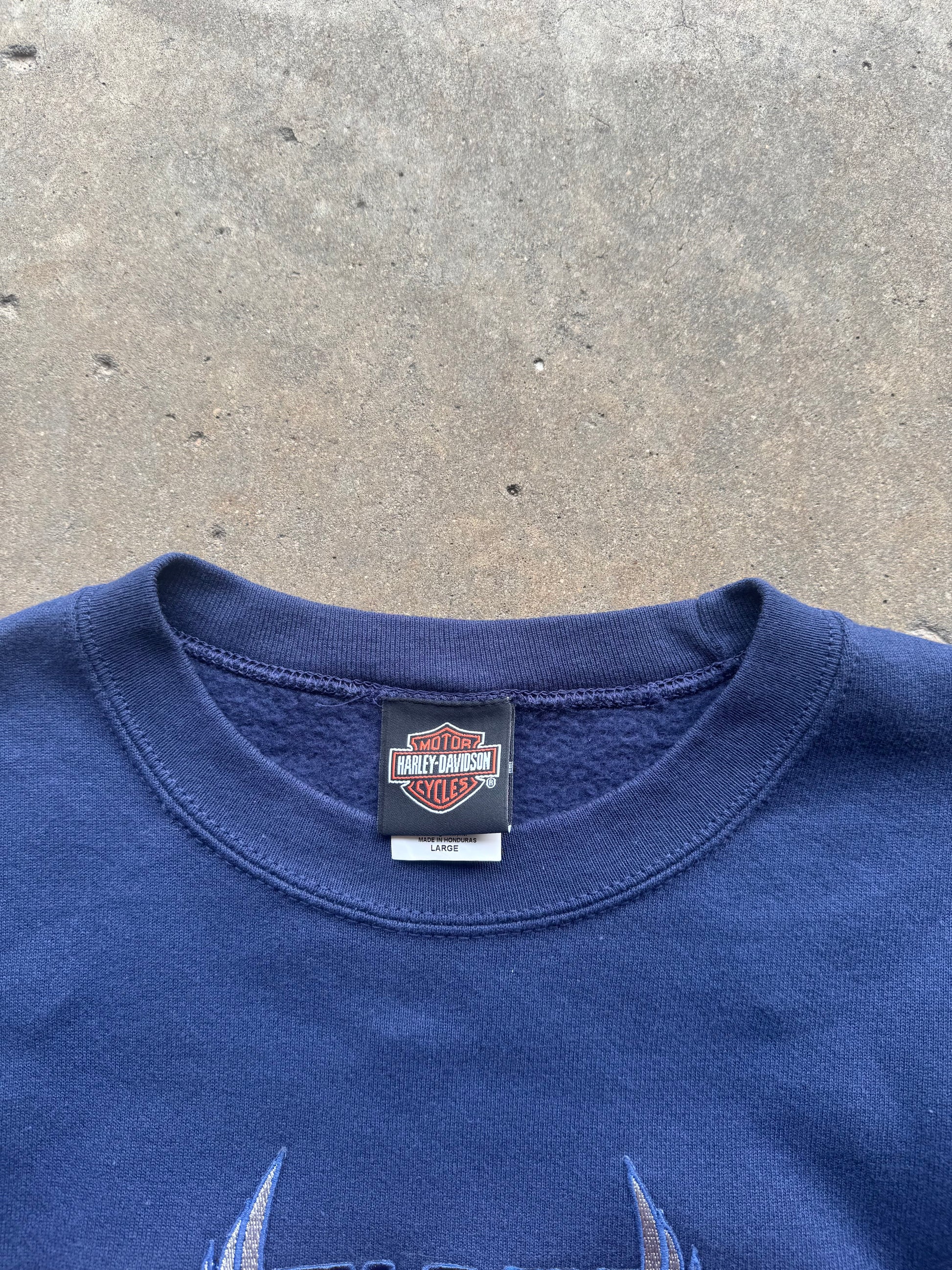 (L) 00s Harley Davidson Navy Logo Crewneck