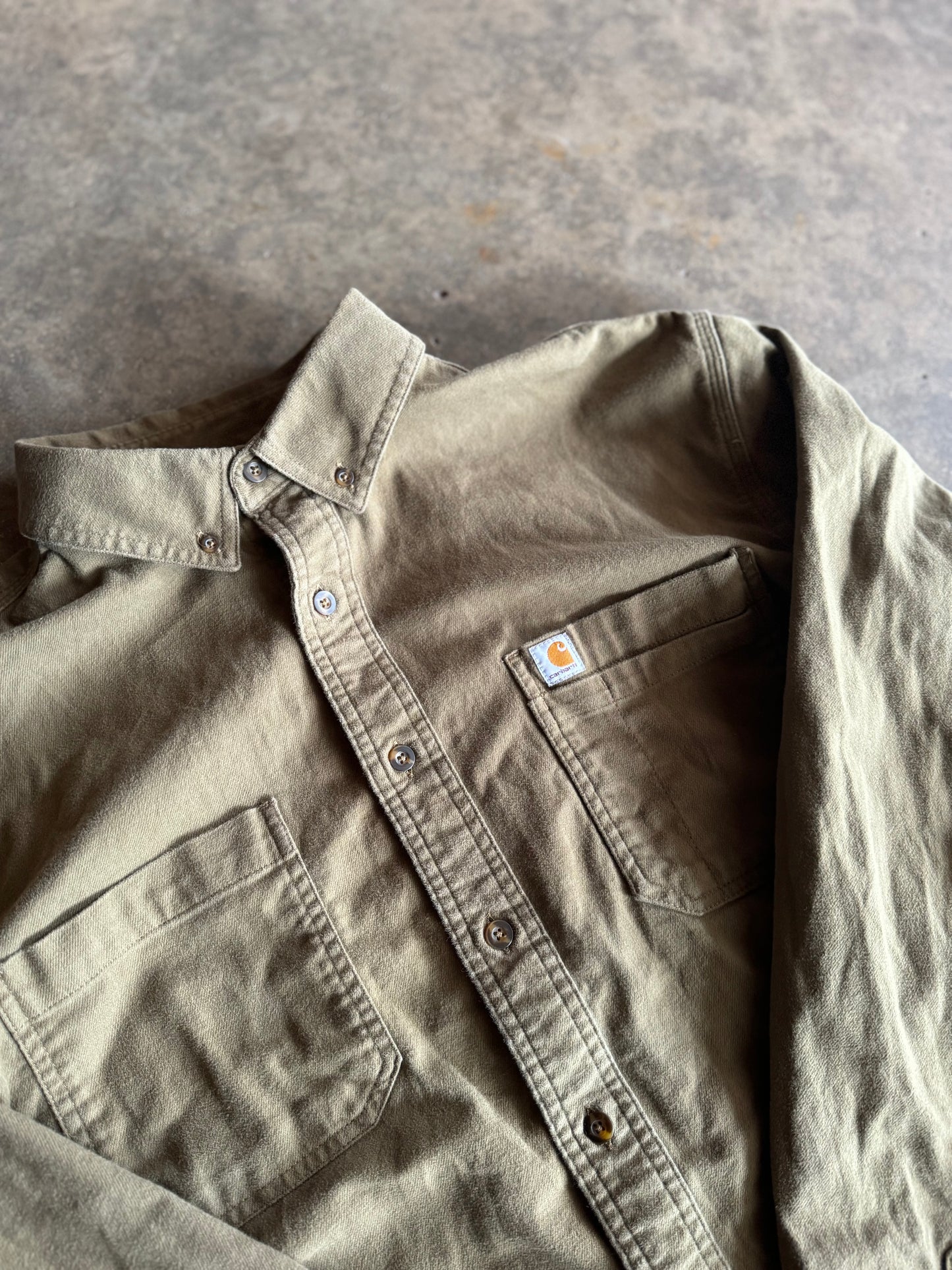 XL - Olive Green Carhartt Long Sleeve Flannel