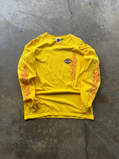 (L) 00s Long-sleeve Flame Harley tee