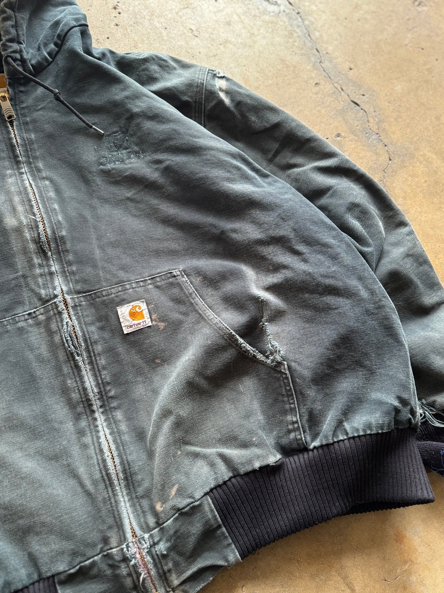 XL - Faded and Thrashed Cadet Blue Carhartt Jacket