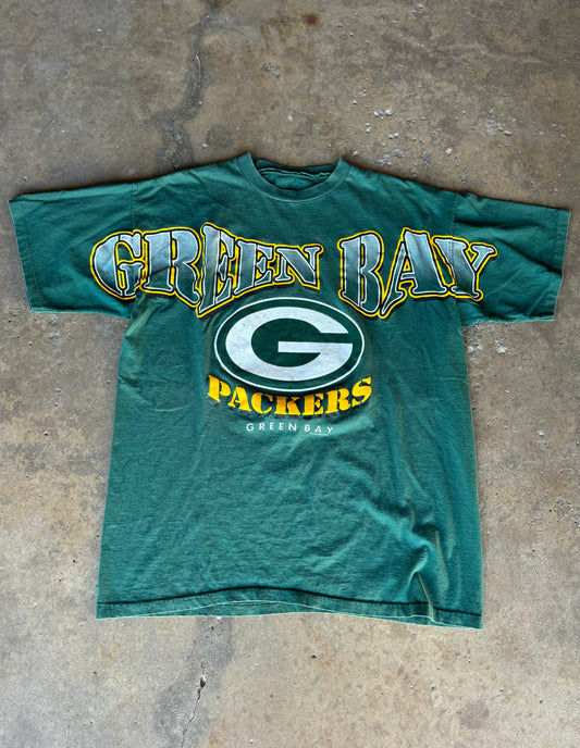 XXL-90s Green Bay Packers AOP Spell-Out Vintage Tee