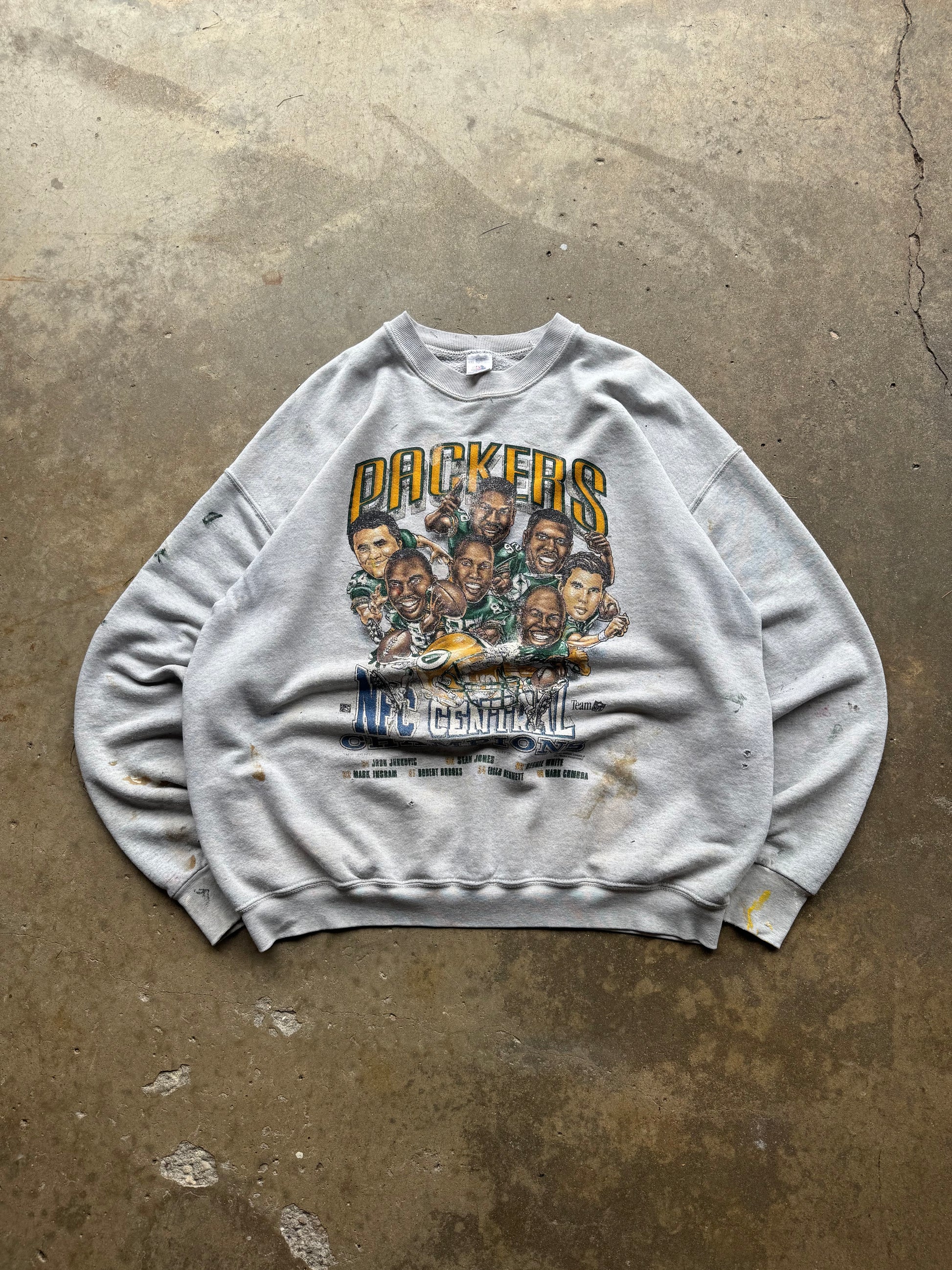 (XL) 90s Thrashed Green Bay Packers Caricature Crewneck