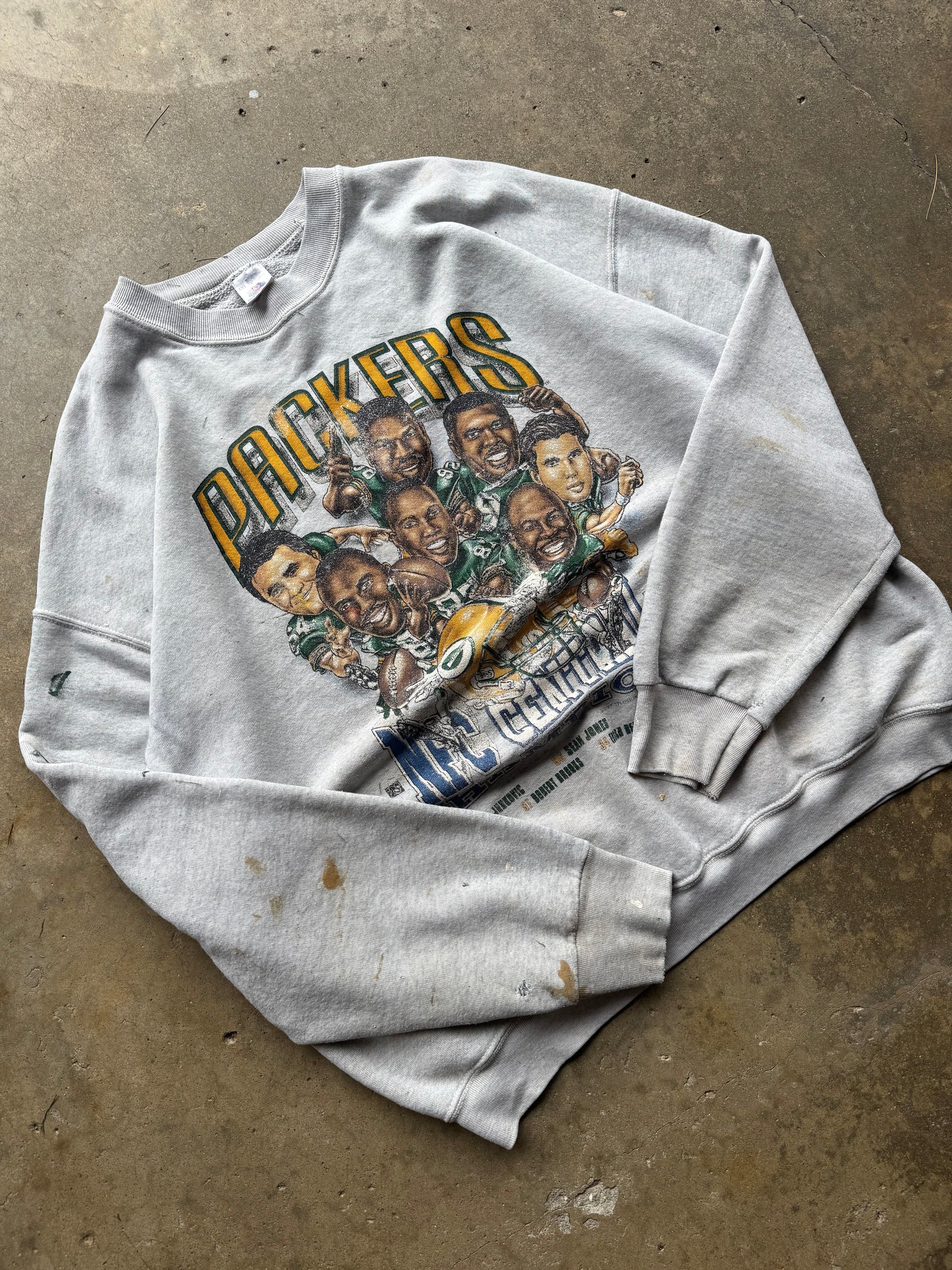 (XL) 90s Thrashed Green Bay Packers Caricature Crewneck