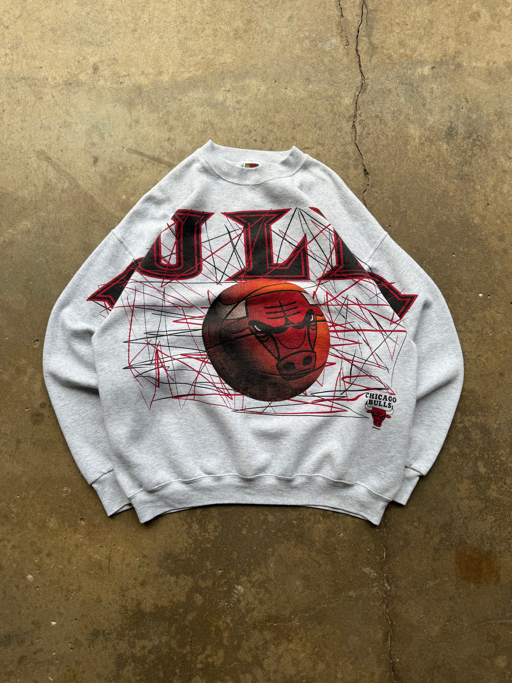 (XL) 90s Chicago Bulls AOP Spell-Out Crewneck