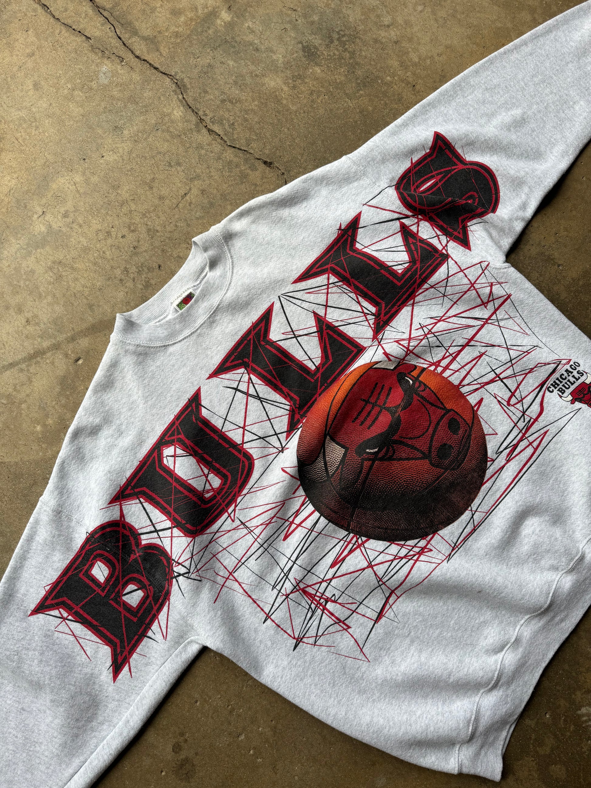 (XL) 90s Chicago Bulls AOP Spell-Out Crewneck