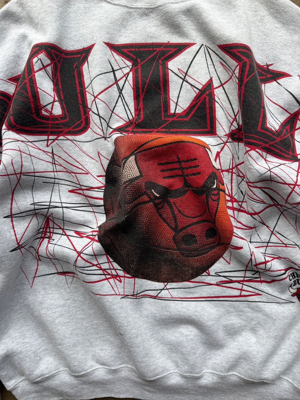 (XL) 90s Chicago Bulls AOP Spell-Out Crewneck