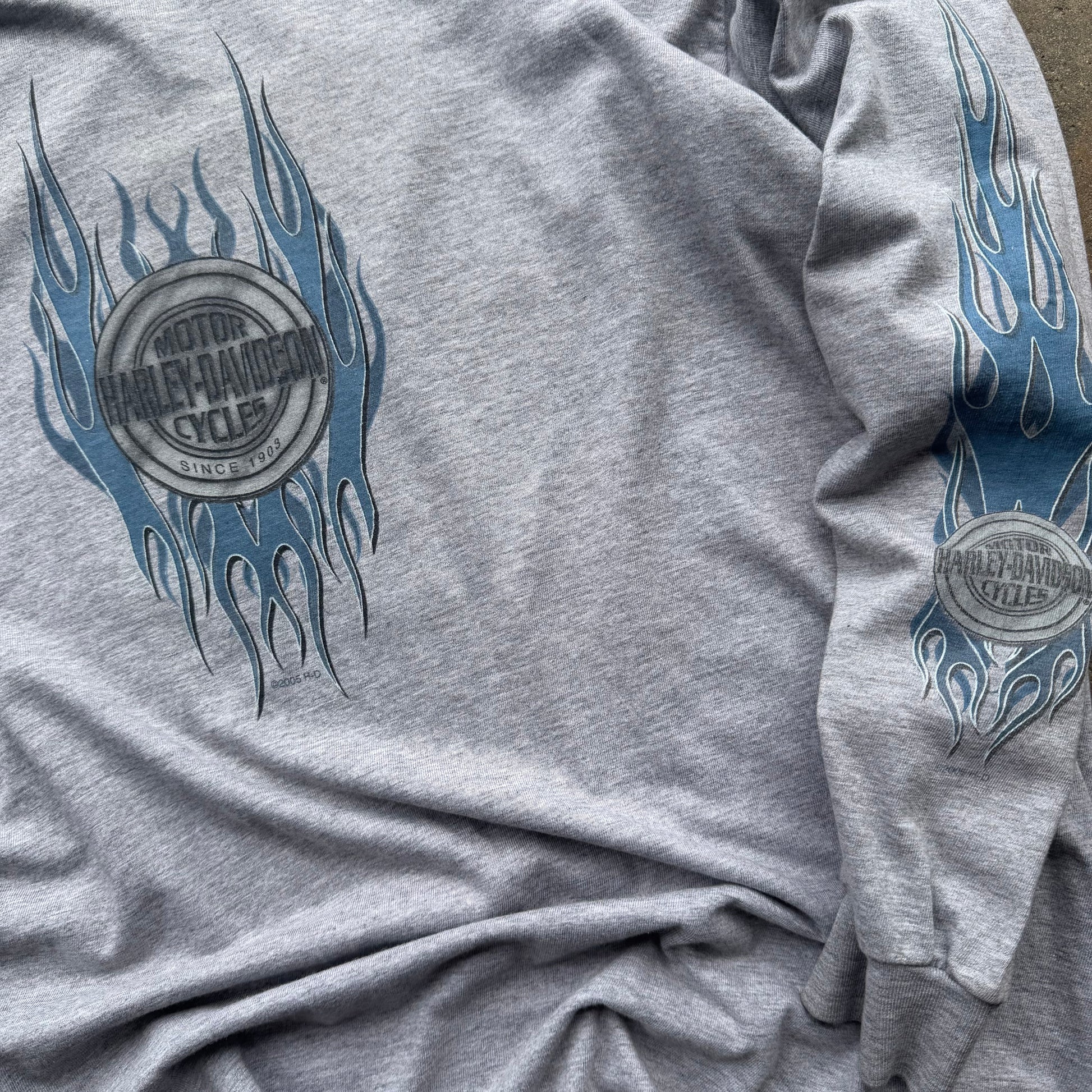 (XXL) 00s Harley Blue Flame Long Sleeve Tee