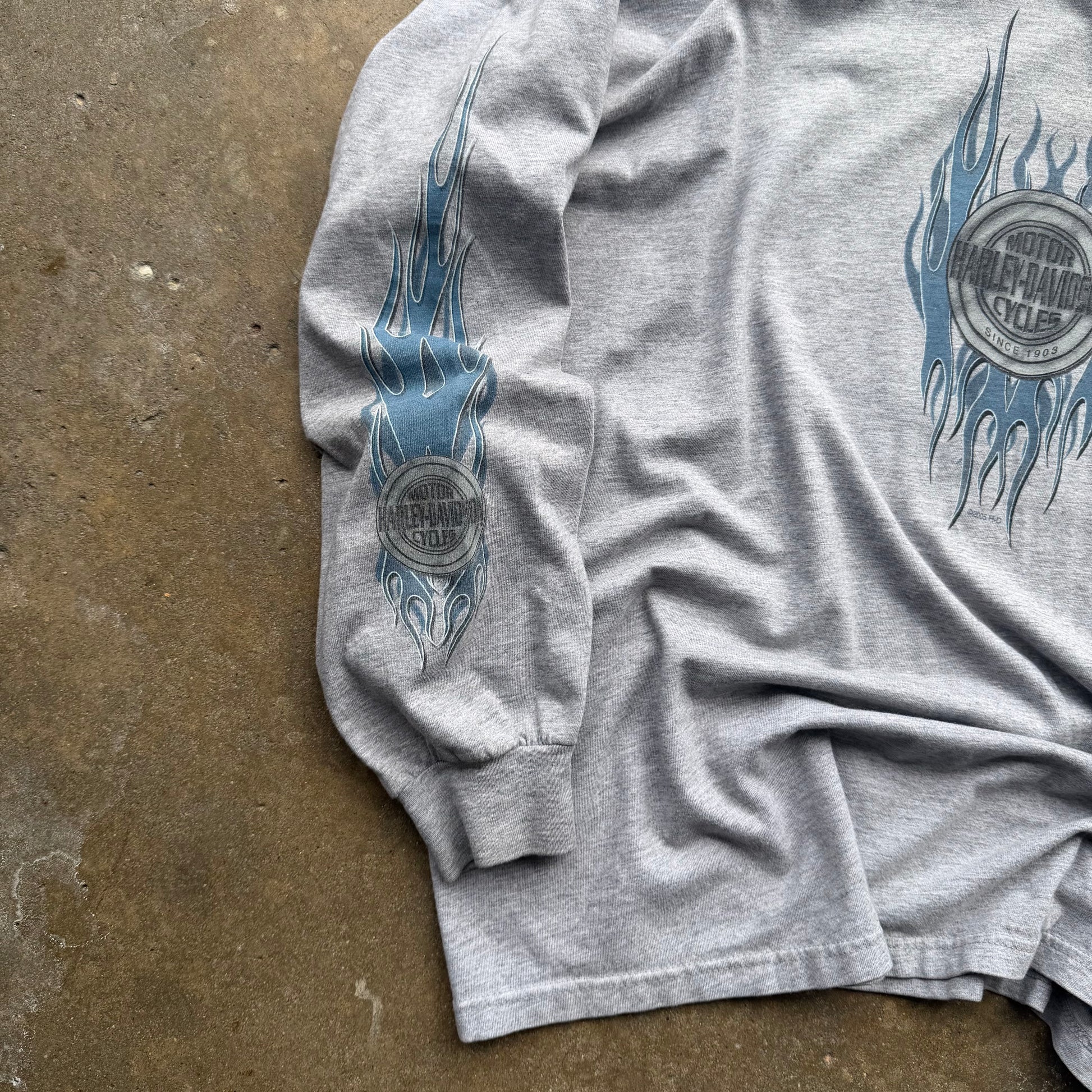(XXL) 00s Harley Blue Flame Long Sleeve Tee
