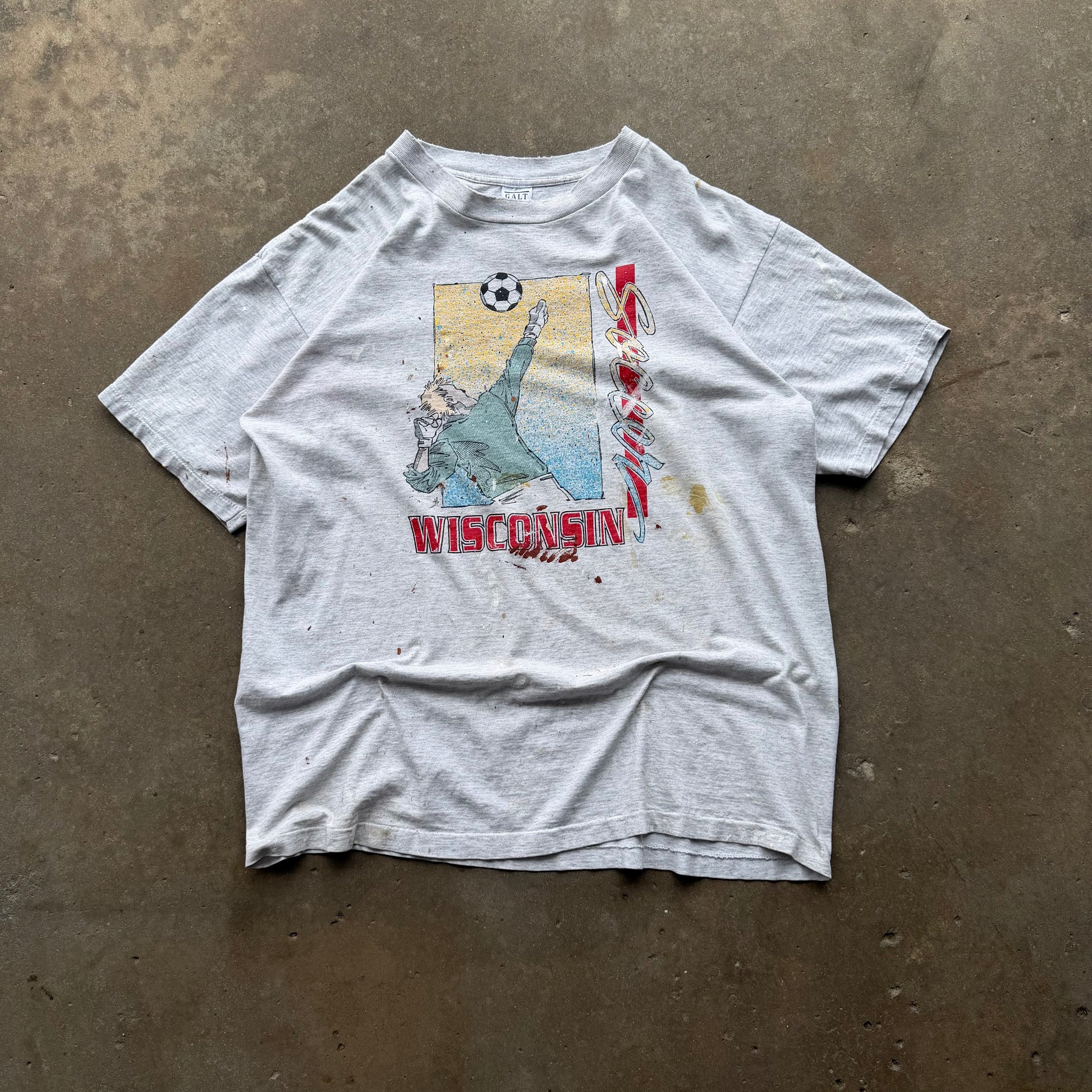 (XL) 90s Wisconsin Badgers Paint Splatter Soccer Tee