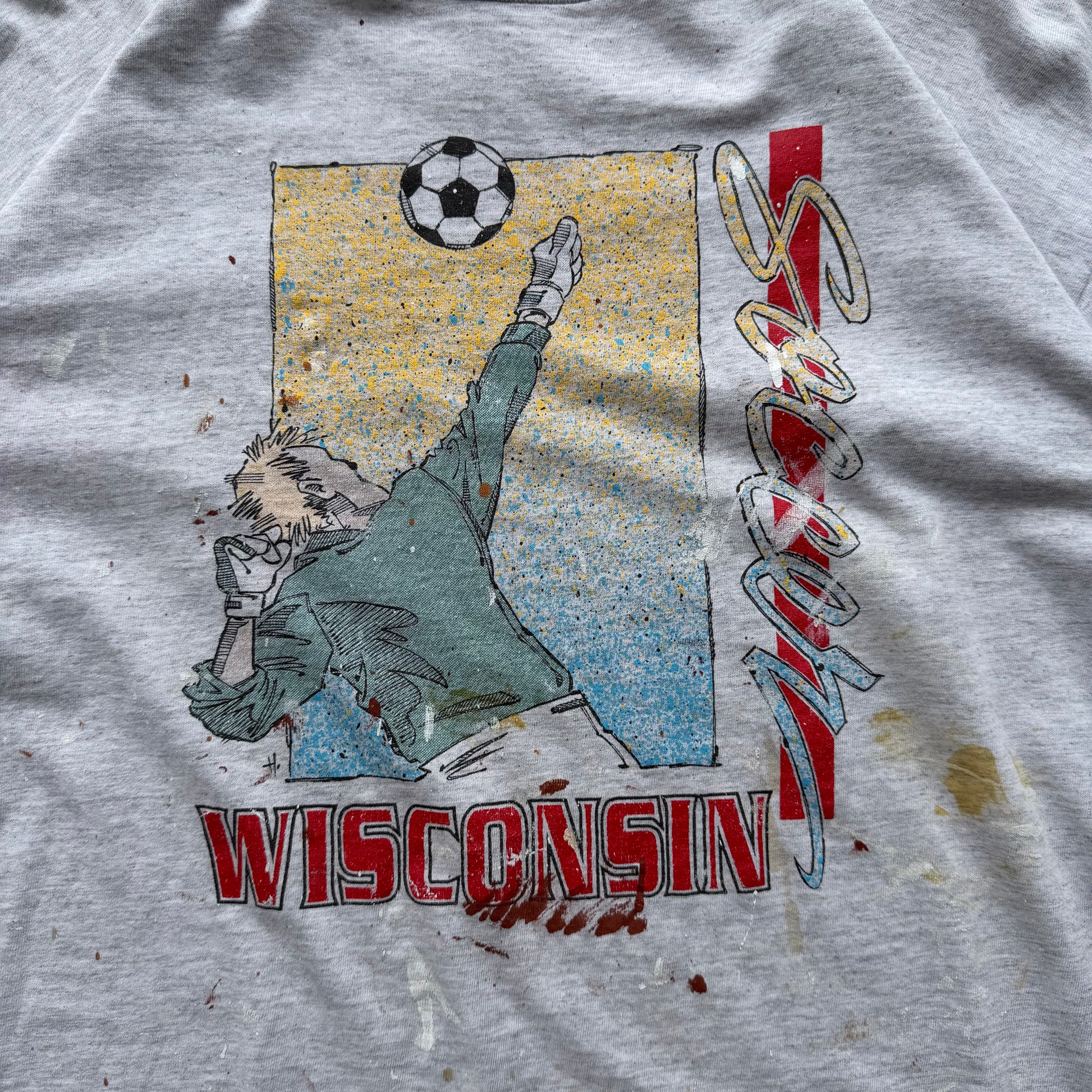 (XL) 90s Wisconsin Badgers Paint Splatter Soccer Tee
